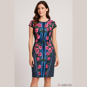 Sandra Darren Womens Black Floral Dress Roses Vines Geometric 10